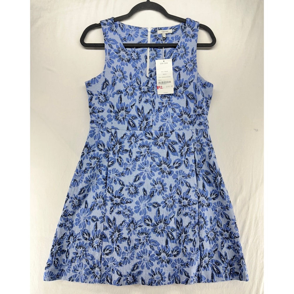 Tyler Boe Blue Floral Sleeveless Fit and Flare Jacquard Dress Medium